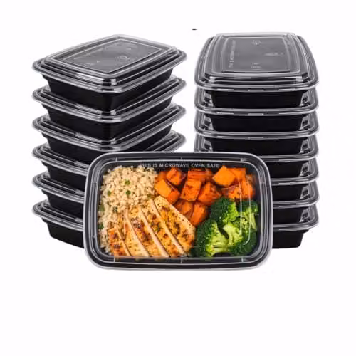 ECONX 10 Pack Black Plastic Meal Prep Food Storage Containers with Airtight Lids, 28oz Each – 1