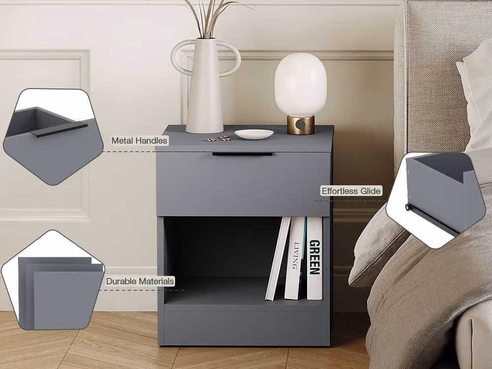 Vida Designs Trega 1 Drawer Bedside Cabinet Set of 2 in Grey – 3
