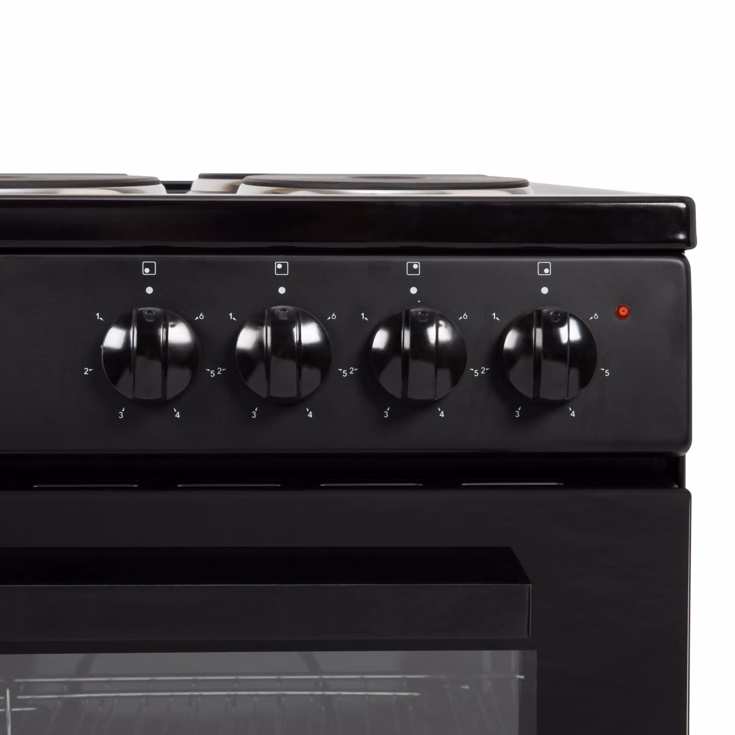 Willow WE50SSB 62L Freestanding Electric Single Cavity Cooker with Solid 4 Zone Plate Hob, Black, W: 50 cm, H: 90 cm, D: 60 cm – 4
