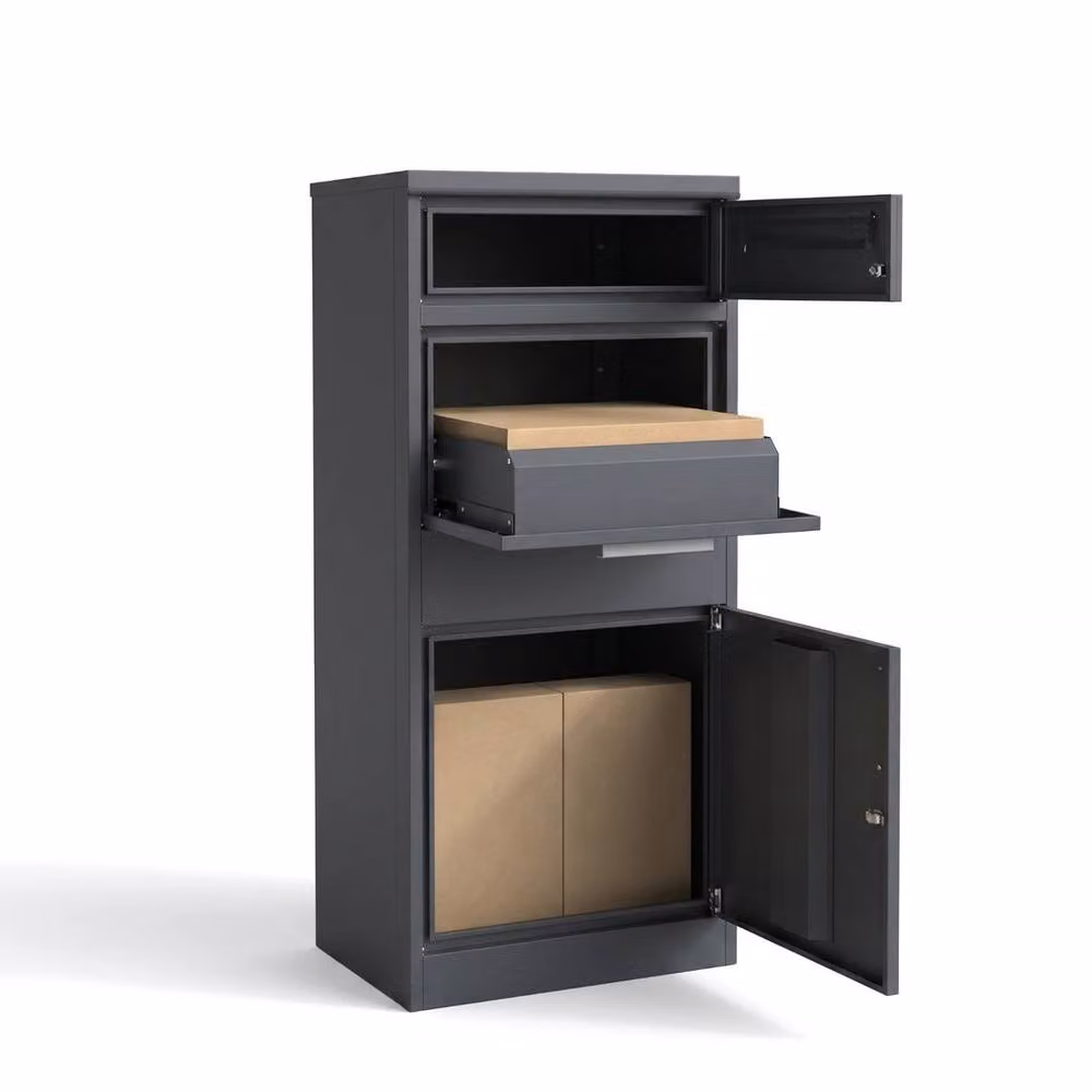 FLAVORA Extra Large Lockable Steel Freestanding Parcel Drop Box, Grey, Height: 112 cm – 2