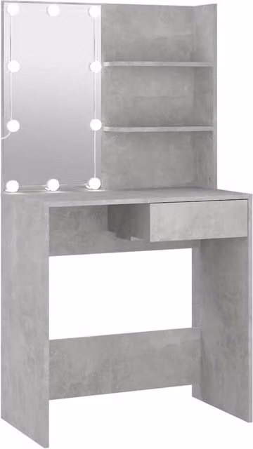 Berkfield Home Modern Hollywood LED Dressing Table in Concrete Grey W/D/H: 74.5 x 40 x 141 cm