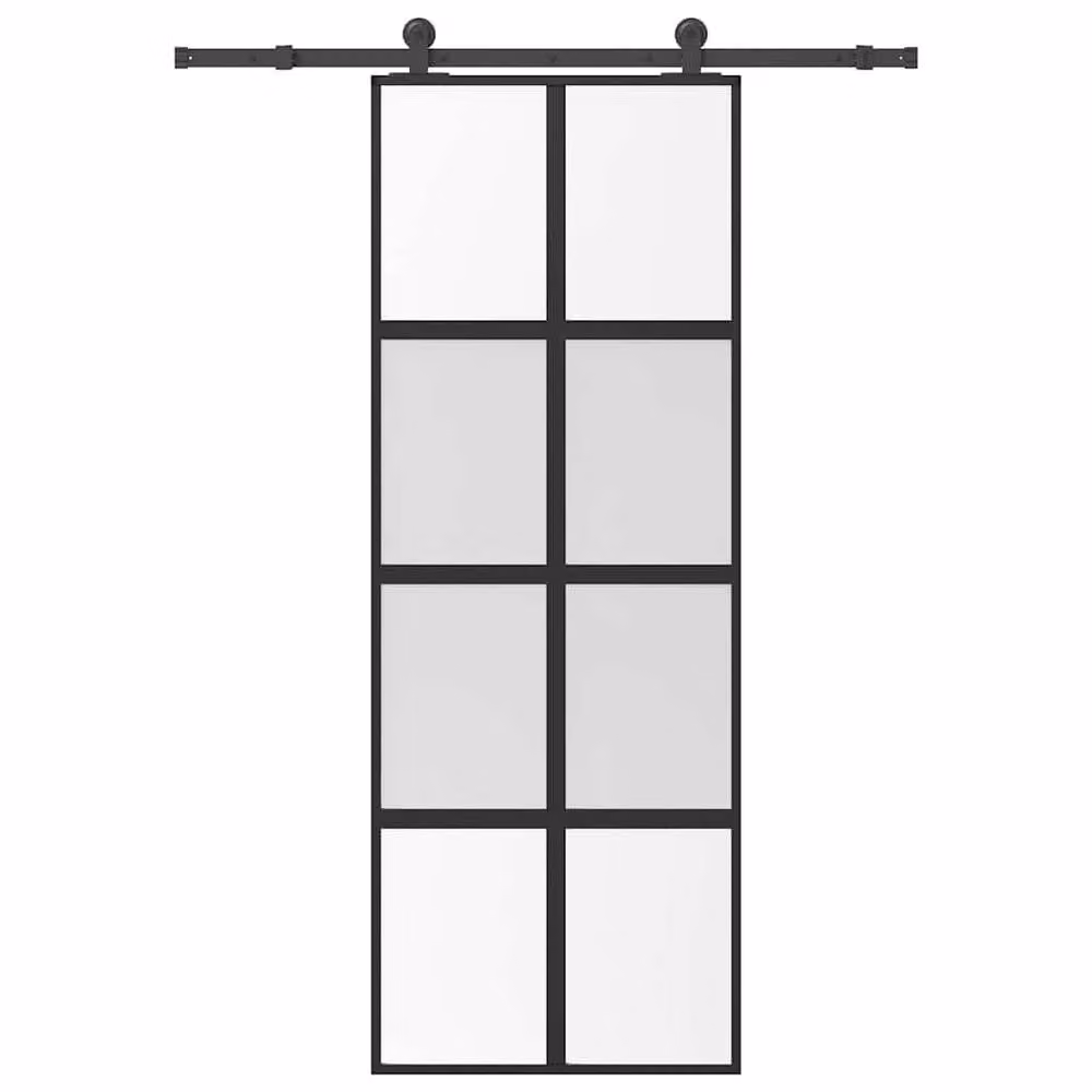 Berkfield Home Sliding Door with Hardware Set, Black Aluminium and Transparent Tempered Glass, W: 76 cm, H: 205 cm – 2