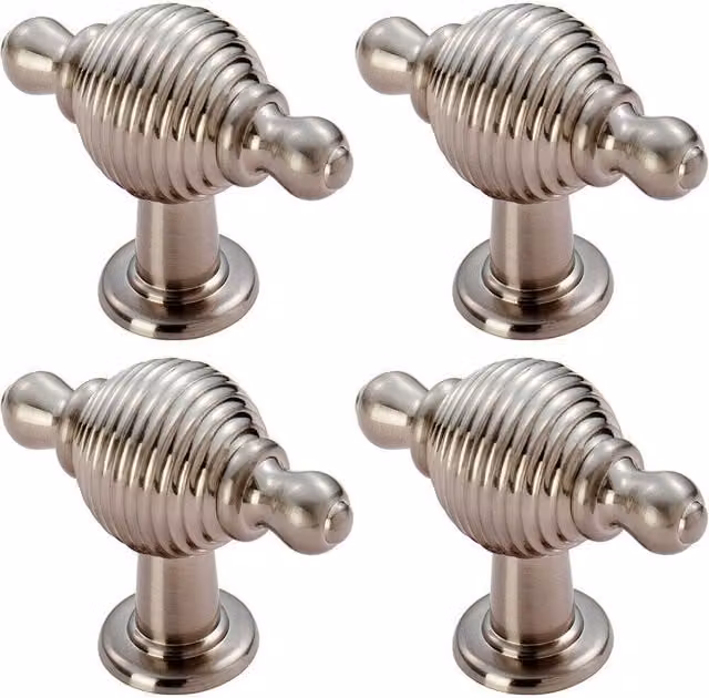 Loops 4x Reeded Beehive Style Cabinet Door Knob with Finials, 26mm Diameter, Rose Nickel – 1