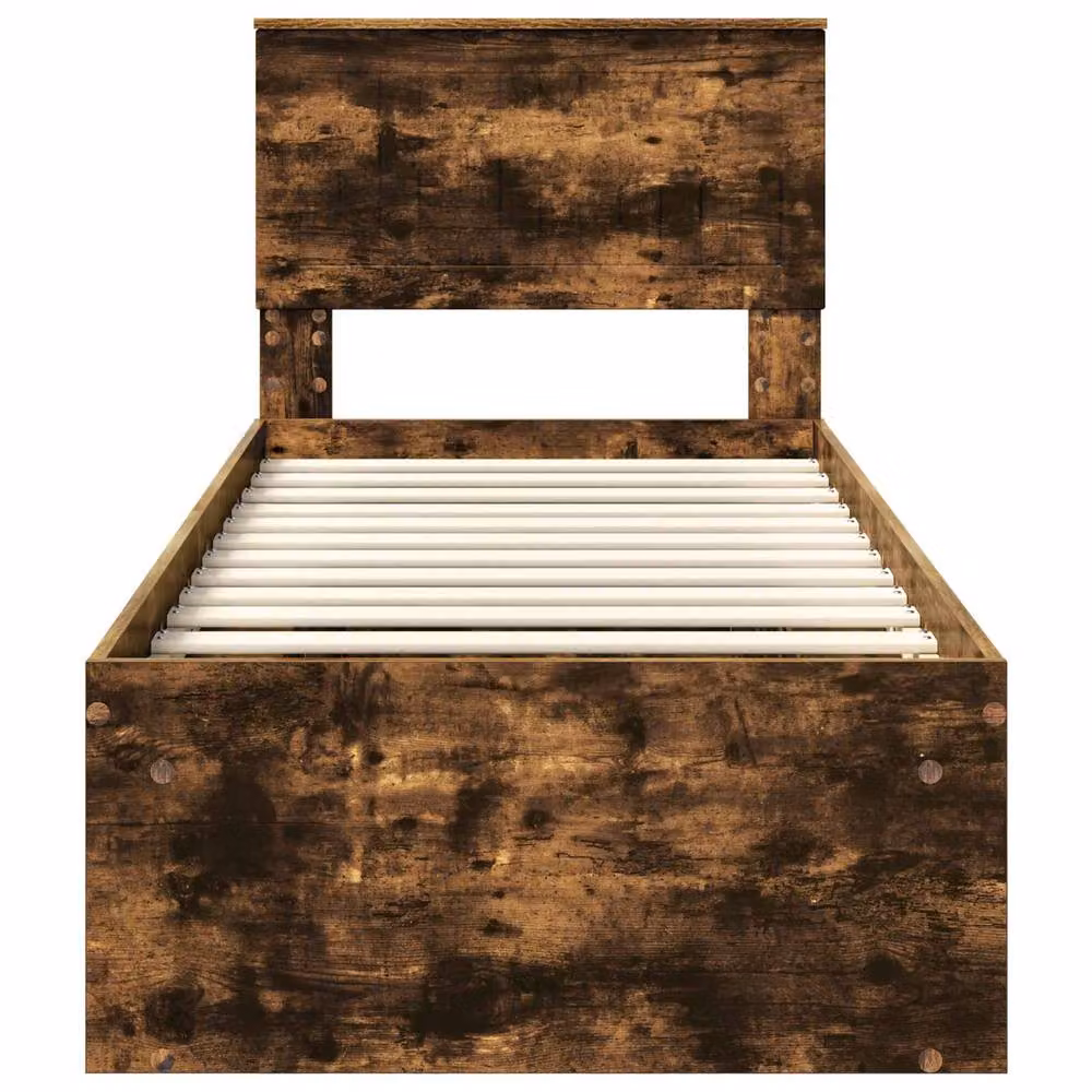 Berkfield Home Bed Frame with Headboard in Smoked Oak and Brown Solid Pine Wood, W: 75 cm, L: 190 cm – 4
