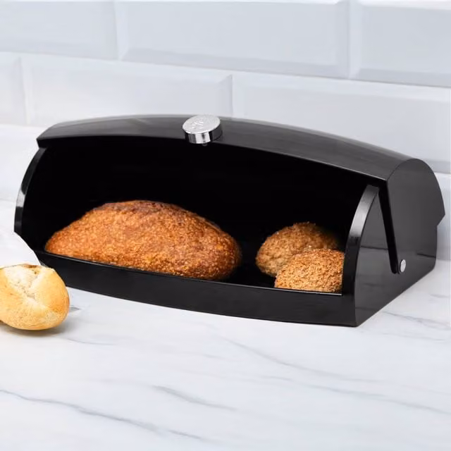 Swan Townhouse Ventilated Roll Front Bread Bin, Black