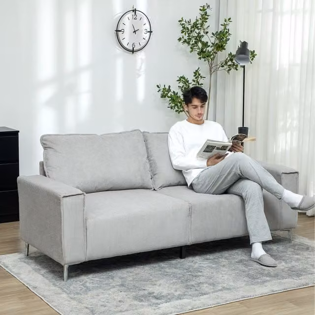 HOMCOM Modern 3 Seater Upholstered Sofa in Grey with Scatter Cushions, Width: 193 cm