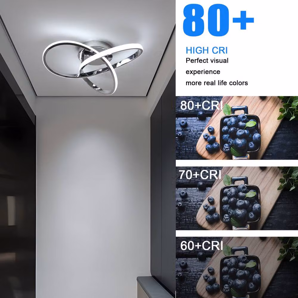 Pheashine Modern Chrome LED Flush Mount Ceiling Light, 38W 6500K Cool White in Silver – 3