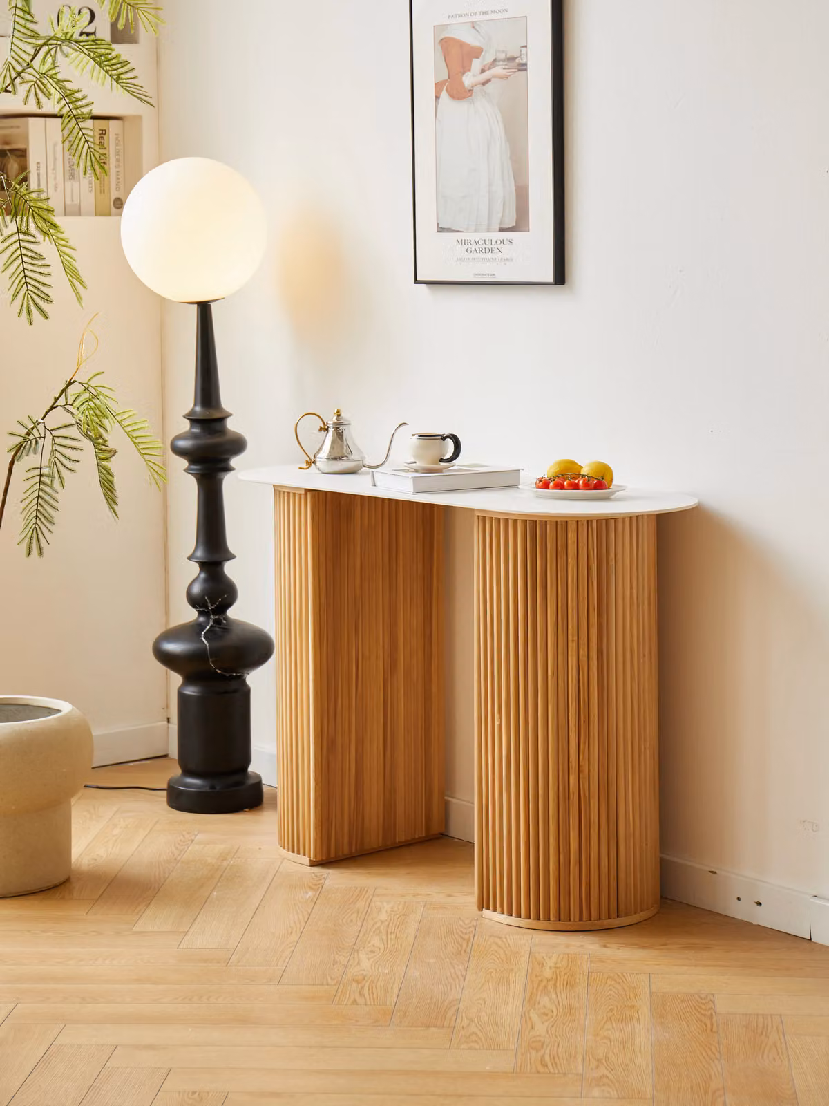 Nordlys Scandinavian White Beech Wood Console Table with Storage – 2