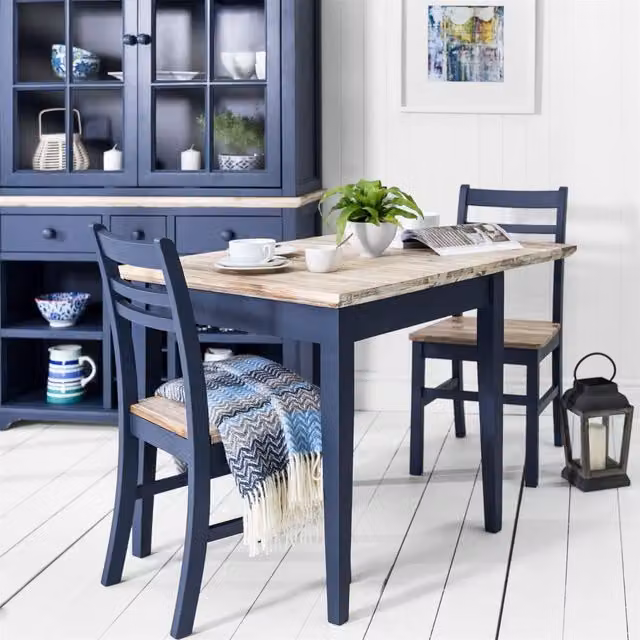 Florence Square Extending Acacia Wood Dining Table in Navy Blue, W/D/H: 75 x 75 x 75 cm (Extends to 110 cm)