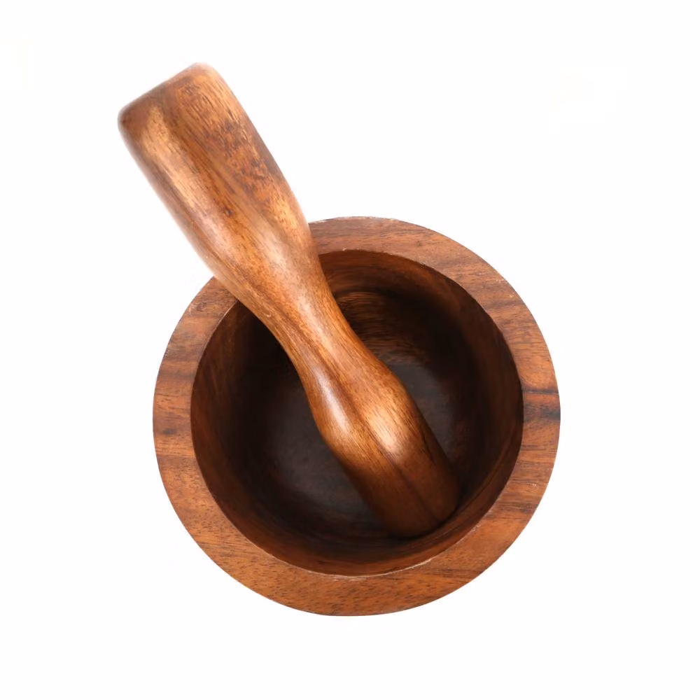 Orsina Small Acacia Wood Mortar and Pestle Spice Grinder in Natural Brown and Beige, Diameter: 10 cm – 2