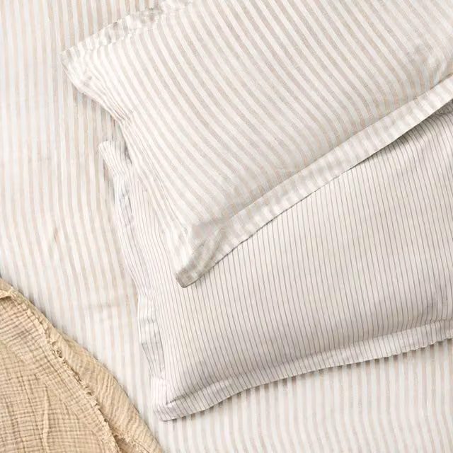 Yard Hebden Striped 100% Cotton Pillowcase Pair in Natural Beige