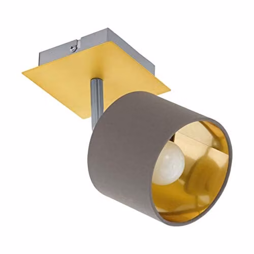 Loops Modern Wall Light in Gold/Brass with Beige Fabric Shade and E14 Bulb