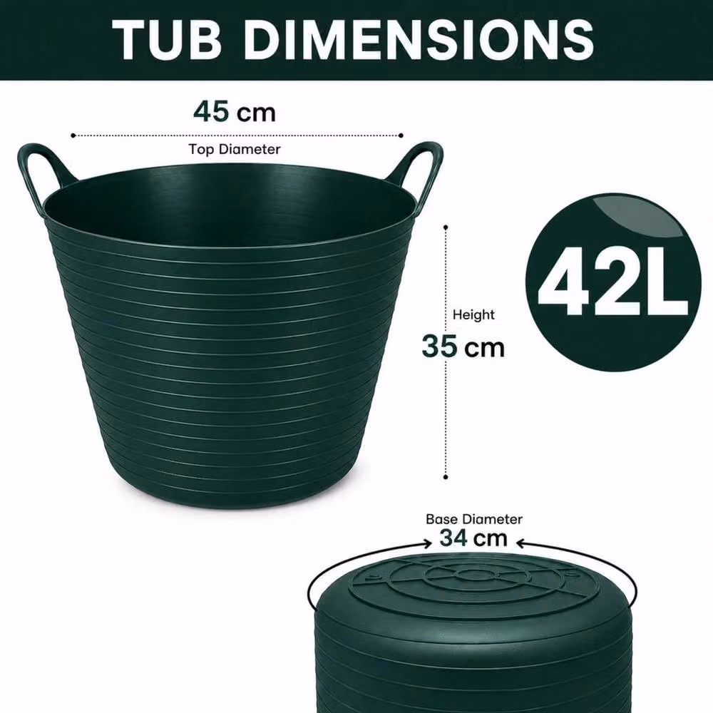 Hinsinc 5 Pack Green Flexible Flexi Tubs, 42L Capacity – 2