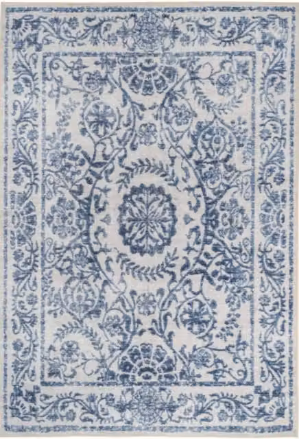 Kukoon Beige and Mid Blue Distressed Abstract Vintage Rug, Non-Slip and Washable, W: 60 cm, L: 240 cm – 1