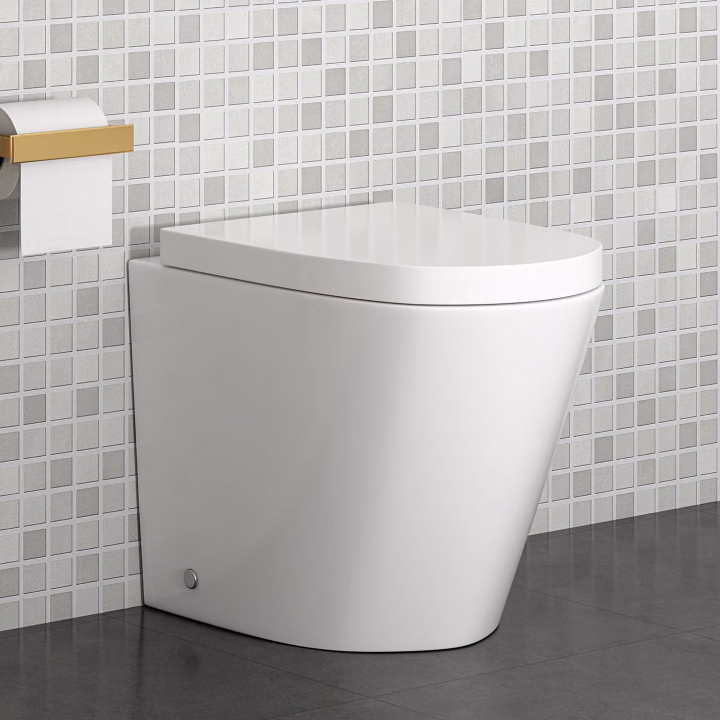 Royal Bathrooms Cesar White Ceramic Back To Wall Rimless Floor Standing Toilet With Soft Close Seat and Concealed Fixing