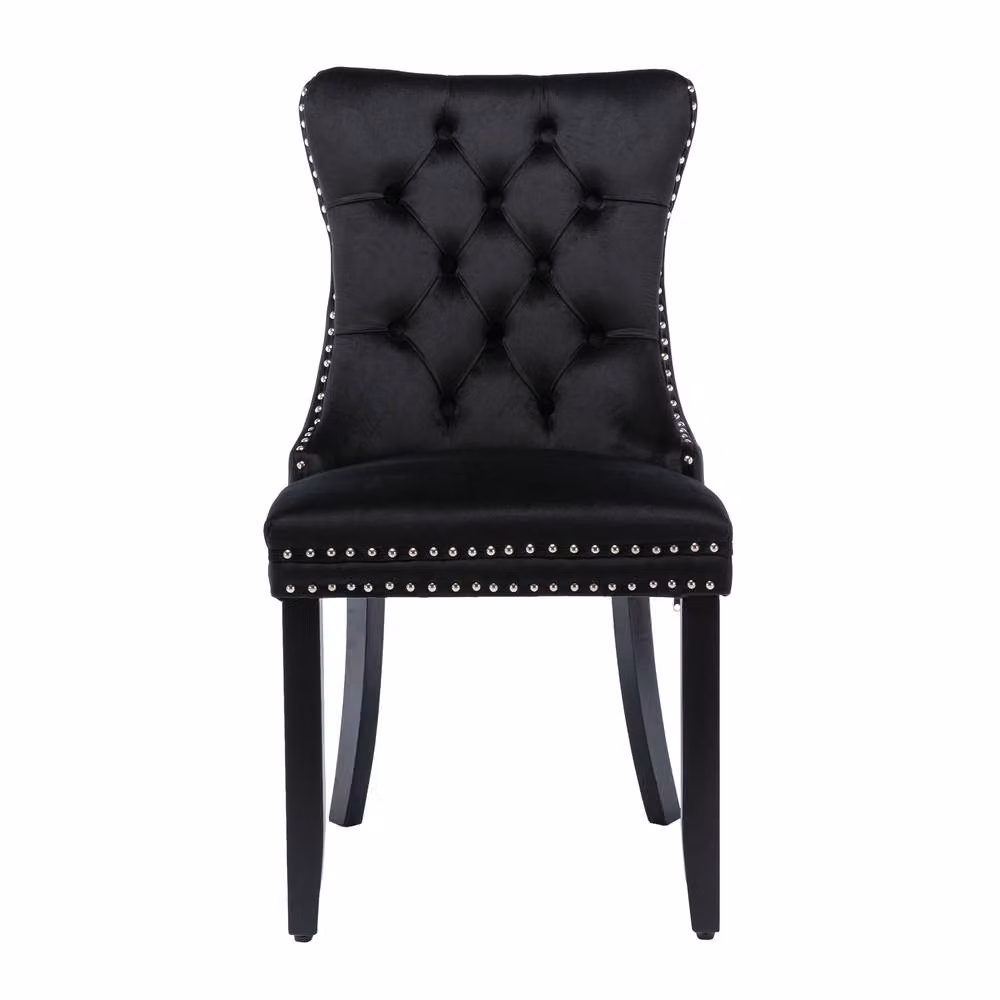 Rolipo Set of 4 Black Velvet Upholstered Dining Chairs with Solid Rubberwood Legs – 6