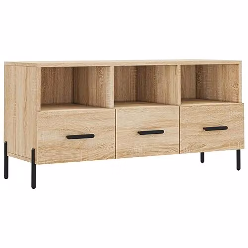 vidaXL Modern TV Cabinet in Brown Wood and Metal, W: 102 cm, D: 36 cm, H: 50 cm