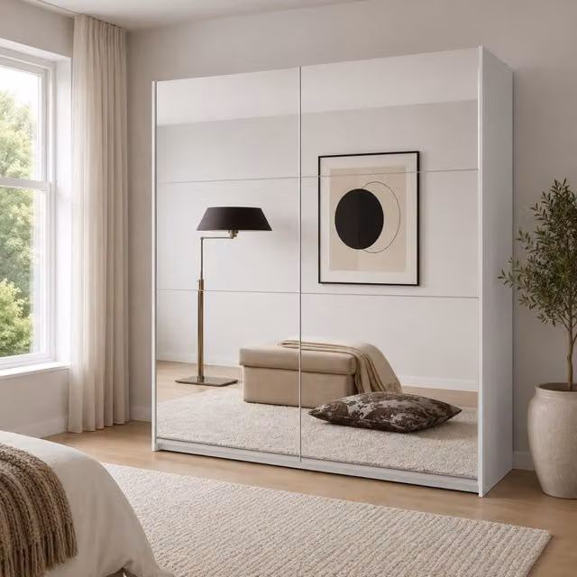 KDMD Queen 135cm Mirrored Sliding Wardrobe in White – 1