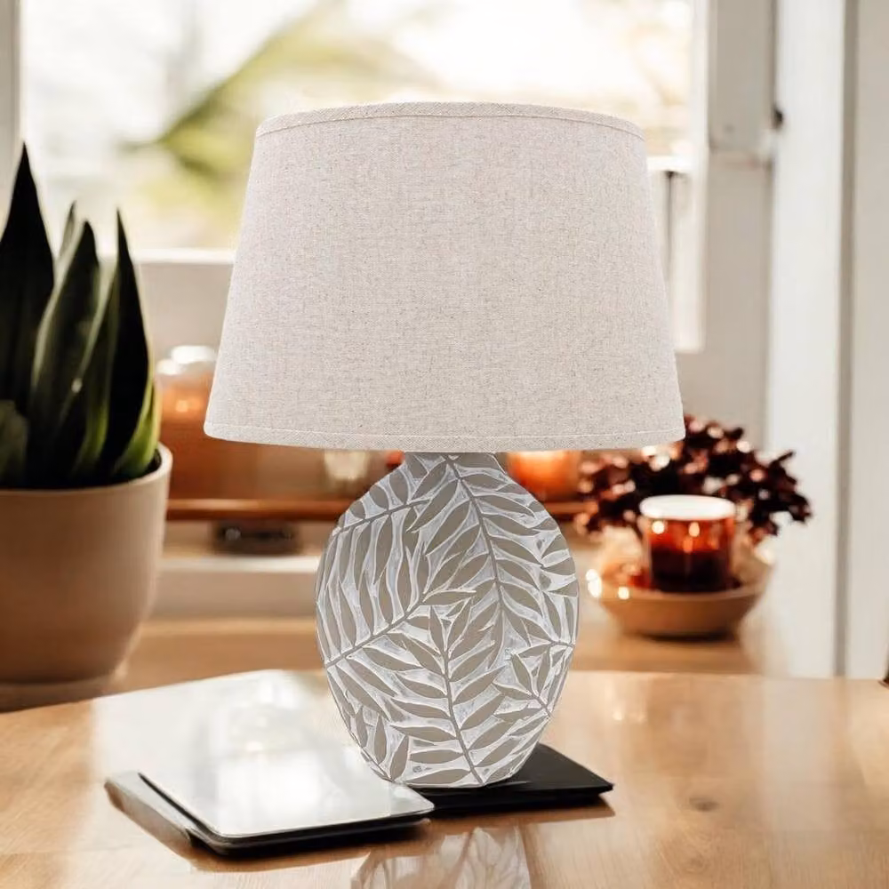 Serenityy Ceramic Table Lamp with Fabric Shade in Beige, Height: 25.4 cm – 3