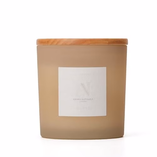Aroma Naturals Frosted Decadence Cashmere Scented Candle in a Beige Glass Jar with Wooden Lid, 678 g