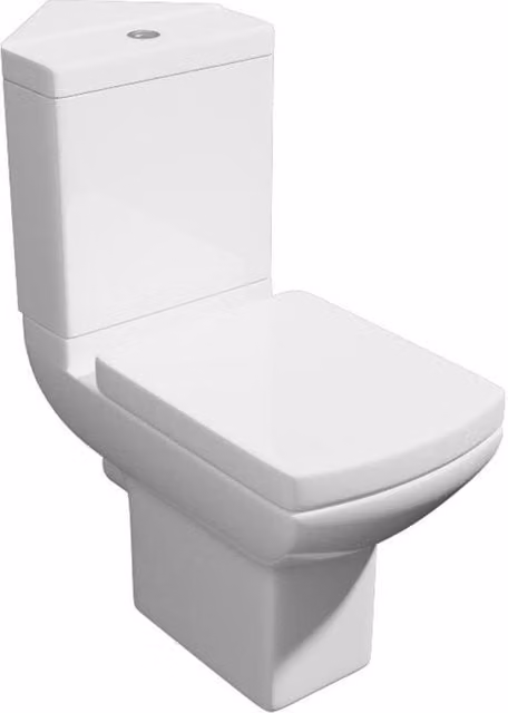 Clifton Premium Floor Standing Corner Open Back Rimless Toilet Set with Soft Close Seat in White W/D/H: 83 x 60 x 4 cm