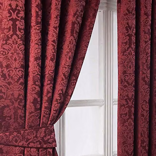 HOMESCAPES Wine Red Super Luxury Velvet Jacquard Curtain Tie Backs, Pair of 2 – 4