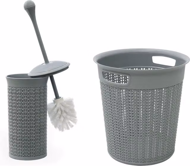 JVL Loop Toilet Brush and Round Plastic Bin in Grey – 1