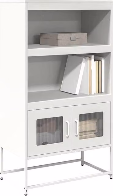 Berkfield Home Modern White Steel Highboard with Glass Doors, W/D/H: 68 x 39 x 123 cm