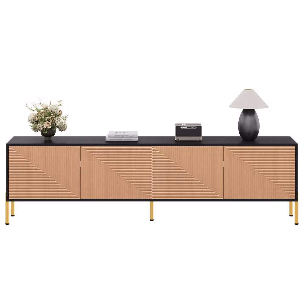 BTM Color Block Modern TV Cabinet Lowboard Stand in Black and Gold, W: 179 cm, D: 35 cm, H: 53.5 cm – 2