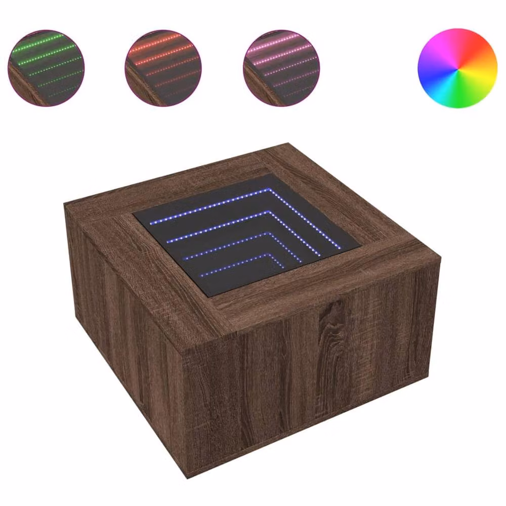 Berkfield Home Decorative LED Coffee Table in Brown Oak with Glass Top, W/D/H: 60 x 60 x 40 cm – 3