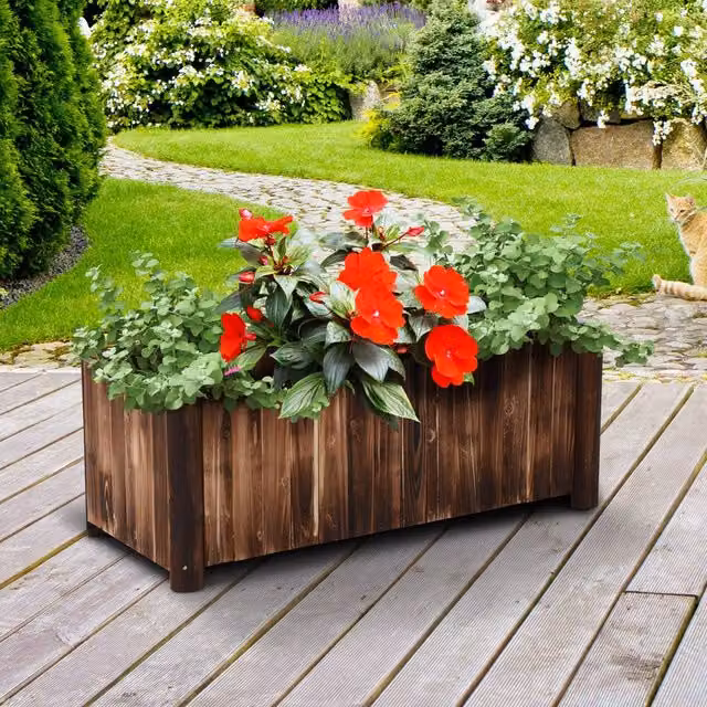 OUTSUNNY Wooden Raised Garden Bed with Drainage Gaps in Brown – 1