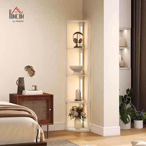 HOMCOM Dimmable LED Floor Lamp with Warm White Light in White and Wood Finish – 2
