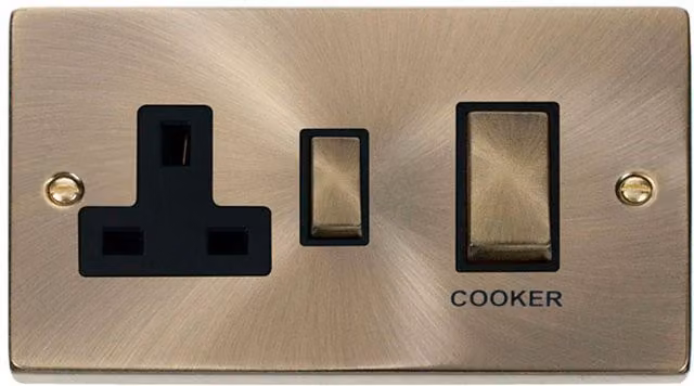 SE HOME Antique Brass Cooker Control Ingot 45A with 13A Switched Plug Socket