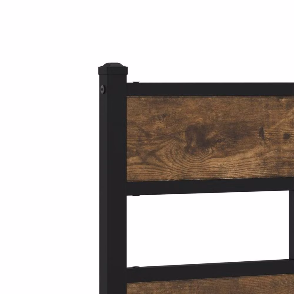 Berkfield Home Metal Bed Frame in Smoked Oak and Brown, W/D/H: 183 x 213 x 91.5 cm – 4
