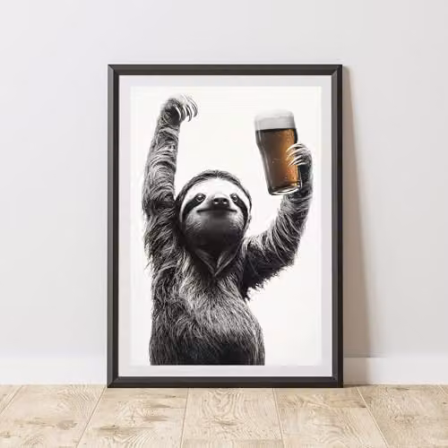 60 Second Makeover Funny Sloth Drinking Beer Paper Poster, A4