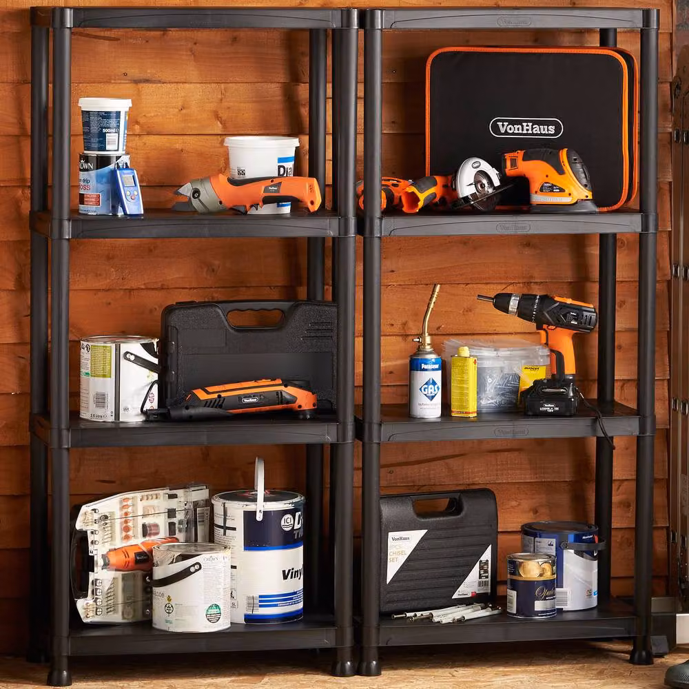 VonHaus 4 Tier Black Wall Mounted Garage and Garden Storage Shelving Units – 2