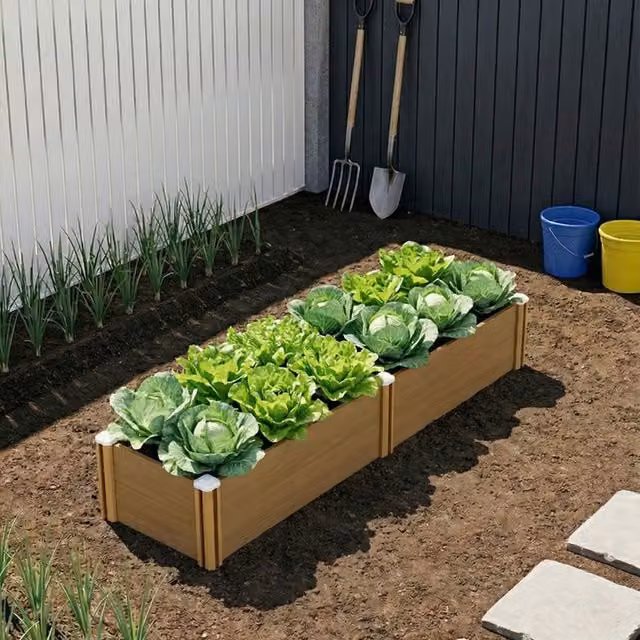 Breeins Brown Plastic Wood-Grain Raised Garden Bed