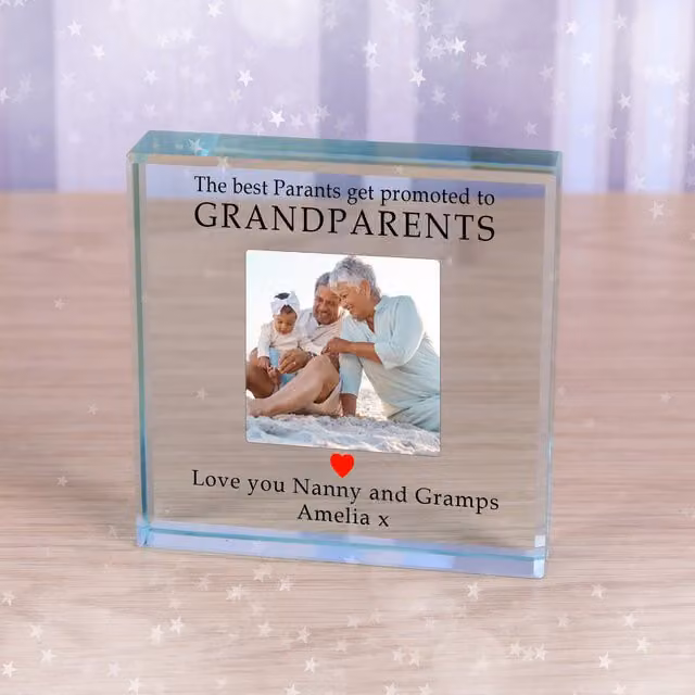 Uniqueful Personalised Promoted To Grandparents Glass Token in Transparent and Beige
