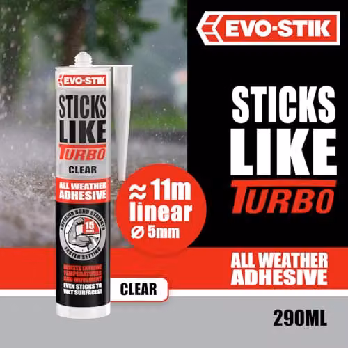 Evo-Stik Sticks Like Turbo Rapid Setting MS Polymer Adhesive, Clear, 290ml – 2