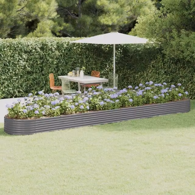 Berkfield Home Garden Grey Powder-coated Steel Raised Bed W: 544 cm, D: 100 cm, H: 36 cm