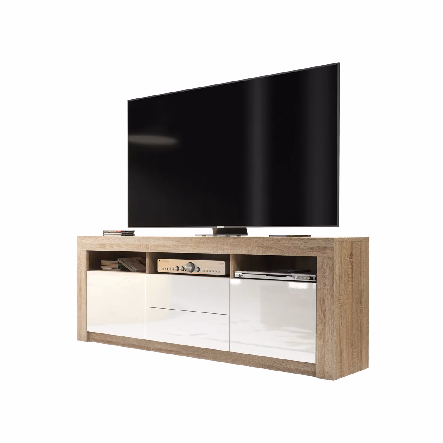 Creative Furniture Modern TV Unit in Oak with High Gloss White Doors, W: 160 cm, H: 60 cm, D: 35 cm – 3