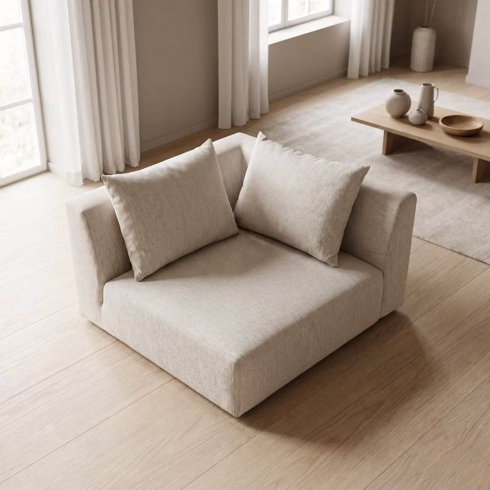 Abakus Direct Tokyo Right Corner Seat in Black Basket Weave Fabric with Deep Seat in Sand – 2