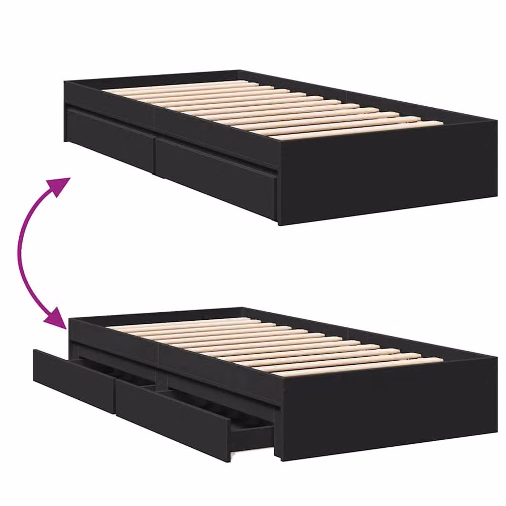 Berkfield Home Modern Bed Frame with Drawers in Black, W/D/H: 80 x 190 cm – 5