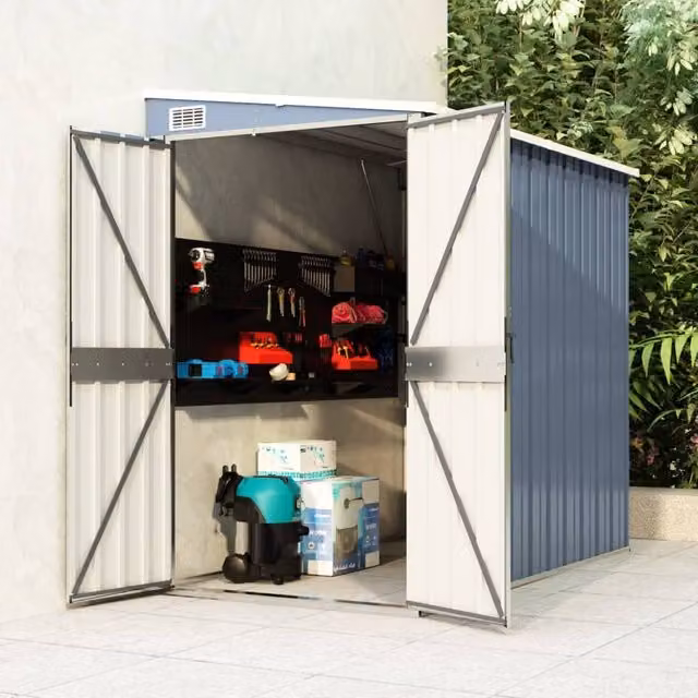 Berkfield Home Wall-mounted Lean-to Garden Shed in Grey Galvanised Steel, W/D/H: 118 x 194 x 178 cm