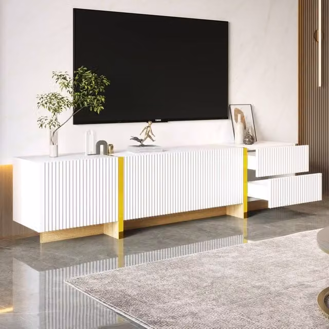 Merax Modern Fluted TV Lowboard with 3 Doors and 2 Drawers, W/D/H: 190 x 45 x 35 cm – 1