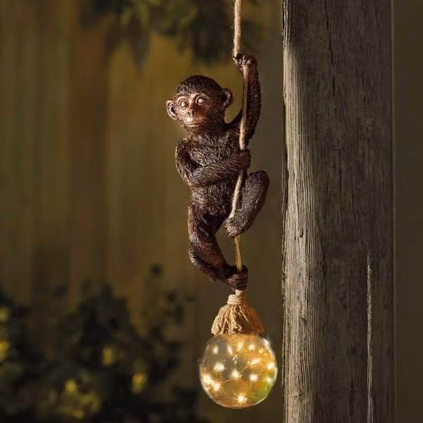 Marco Paul Bronze Monkey Hanging Solar Powered Garden Ornament, Height: 34 cm – 1