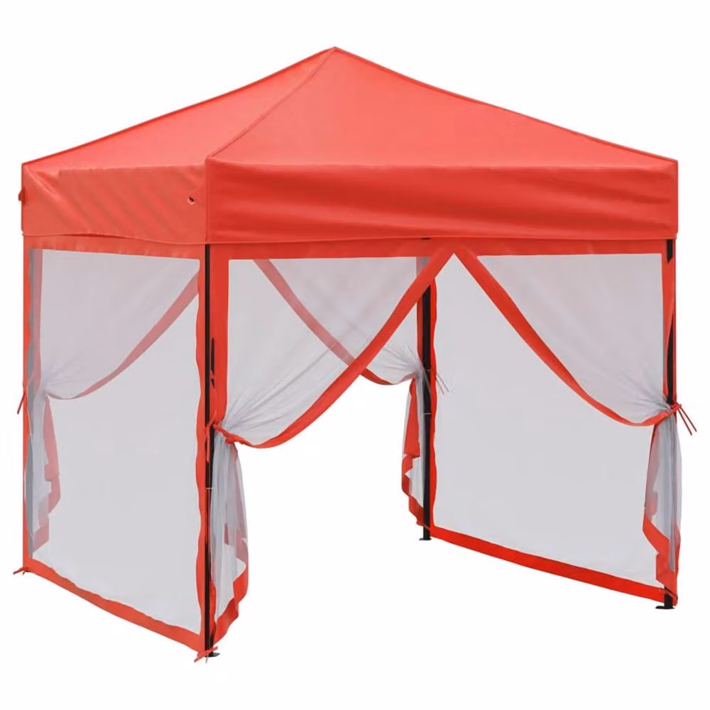 Berkfield Home Folding Party Tent with Sidewalls, Red and Silver, W/D/H: 2 x 2 x 2 m – 2