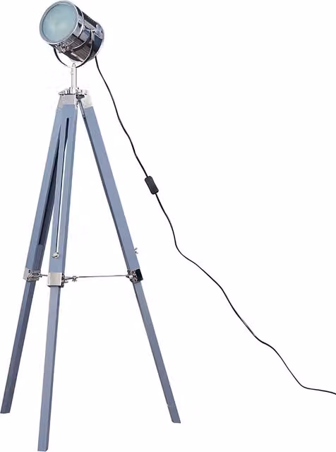 ValueLights Starboard Grey Industrial Tripod Floor Lamp with Adjustable Chrome and Wood Details