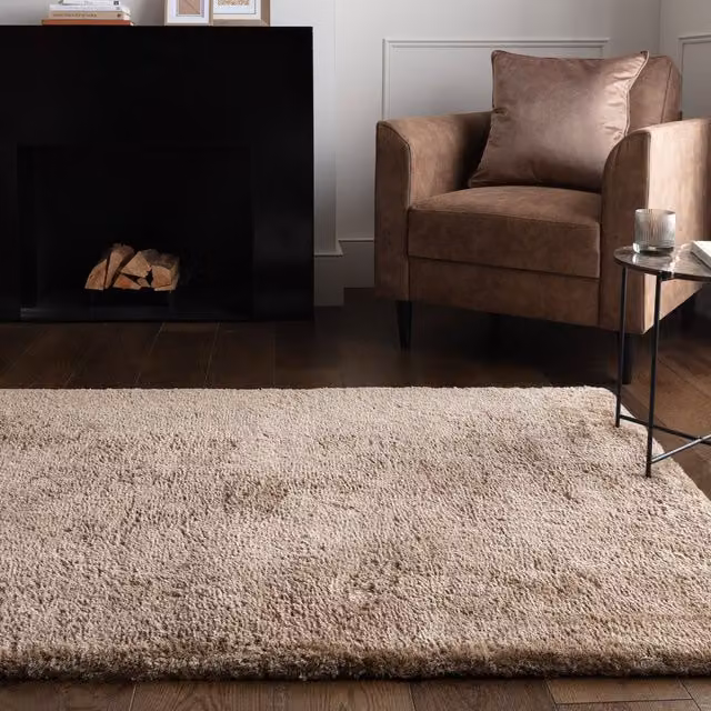 Asiatic Carpets Modern Plain Rectangular Shaggy Rug in Beige and Brown, Width: 150 cm