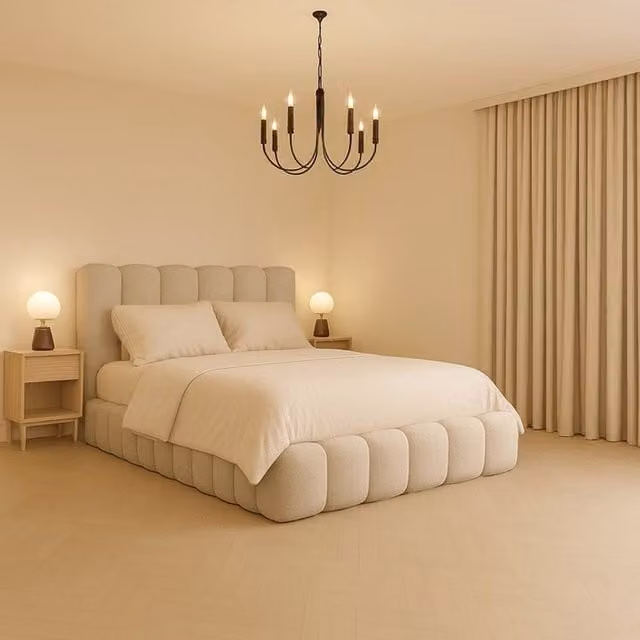 Desire Deco Alice Upholstered Plush Velvet Bed Frame in Light Beige